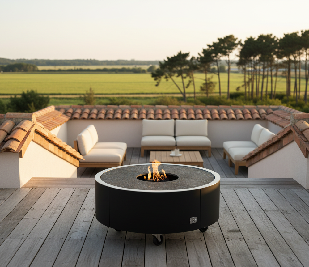 Brasero Arnasa S thermolaqué sur roulette dans les Landes