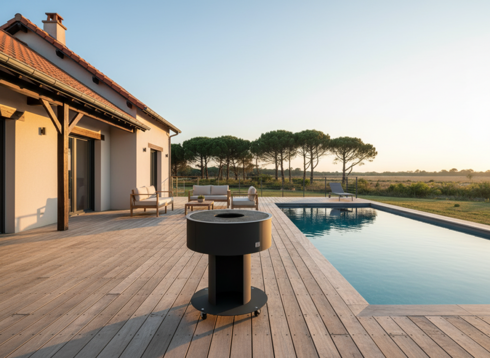 Brasero Arnasa M en acier thermolaqué avec piscine dans les Landes