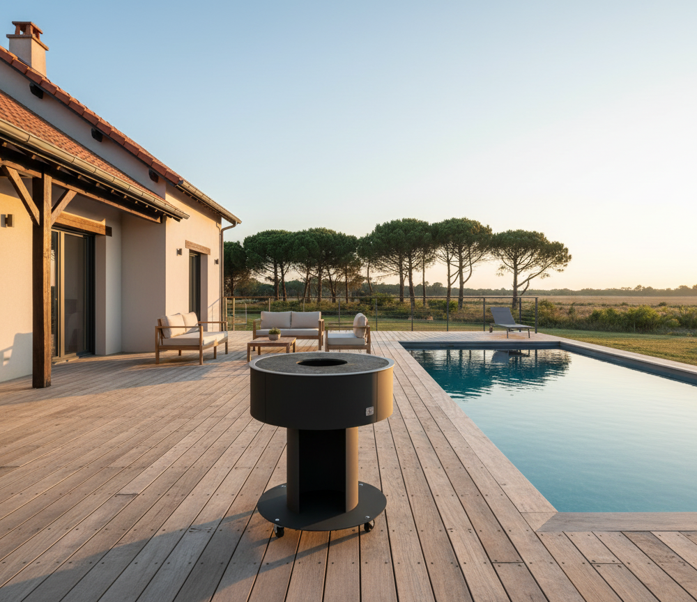 Brasero Arnasa M en acier thermolaqué avec piscine dans les Landes